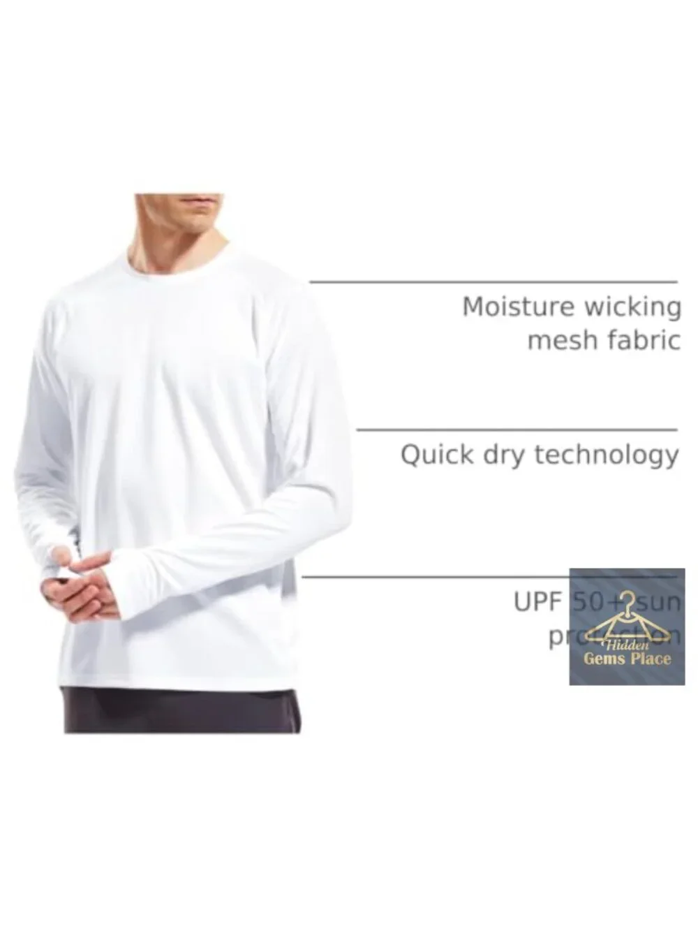 Men's UPF 50+ Long Sleeve Rash Guard Sun Shirt Dry Fit Fishing Running